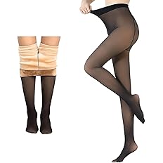 Winter Warm Thermal Fleece-Lined Leggings for Women | Velvet Touch Dual-Tone Tights | Stretchable (Waist 26–34") – Black Footed