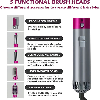 Professional 5-in-1 Hair Styler – Dryer, Curler, Straightener