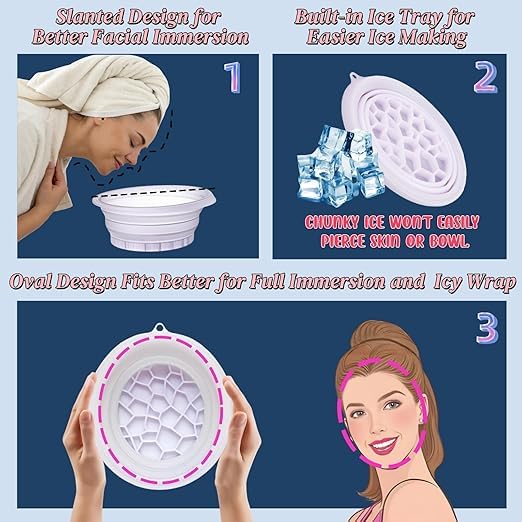 Face Bowl for Ice with Built-in Icetray, Portable Foldable Silicone Ice Facial Bowl, for Home Ice Bath Facial Plunge Bowl