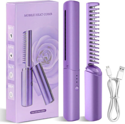 Rechargeable Mini Hair Straightener Comb – Portable Hot Ceramic Brush
