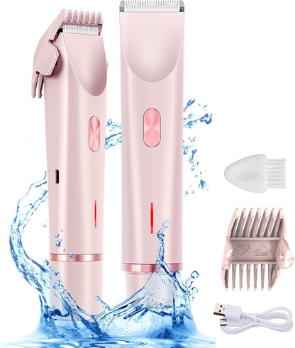 Trimmer for Women | 2-in-1 Dual-Head Electric Razor | Waterproof, Rechargeable, Low-Noise Shaver for Bikini Line, Face & Body (Pink)