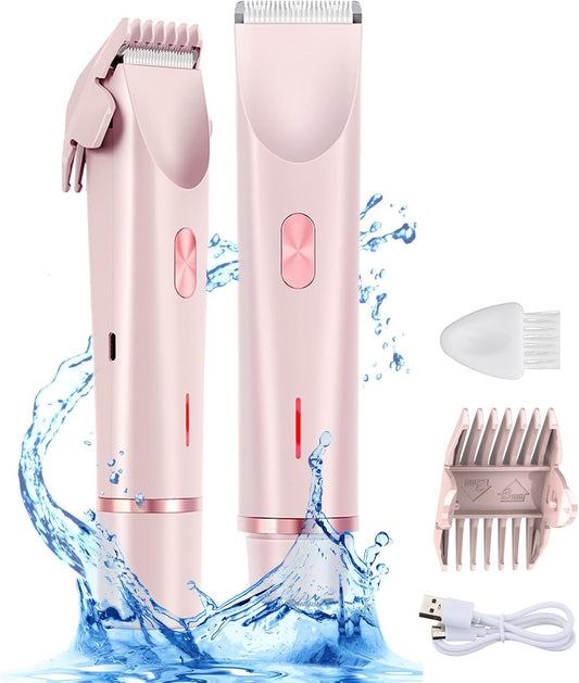 Trimmer for Women | 2-in-1 Dual-Head Electric Razor | Waterproof, Rechargeable, Low-Noise Shaver for Bikini Line, Face & Body (Pink)