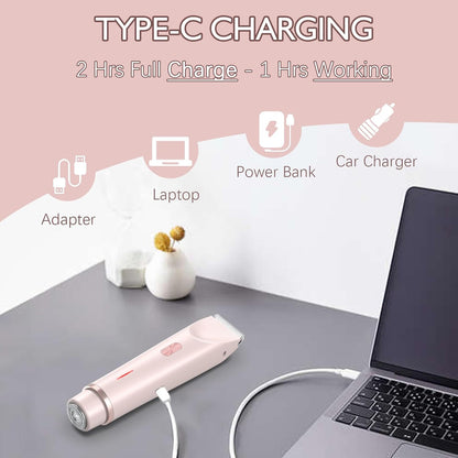 Trimmer for Women | 2-in-1 Dual-Head Electric Razor | Waterproof, Rechargeable, Low-Noise Shaver for Bikini Line, Face & Body (Pink)
