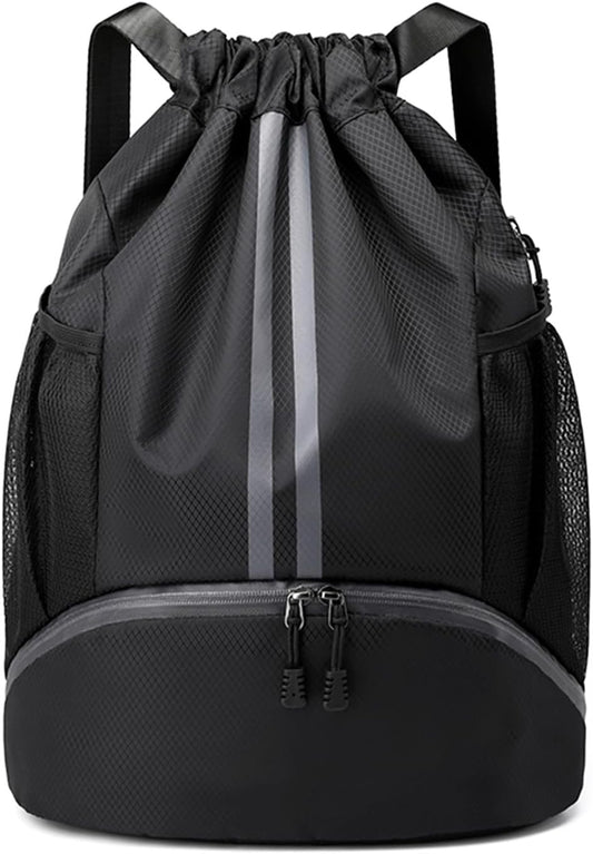 Sports Drawstring Gym Bag with Shoe Compartment & Wet-Proof Pocket | Waterproof, Lightweight, Multipurpose Backpack for Men & Women