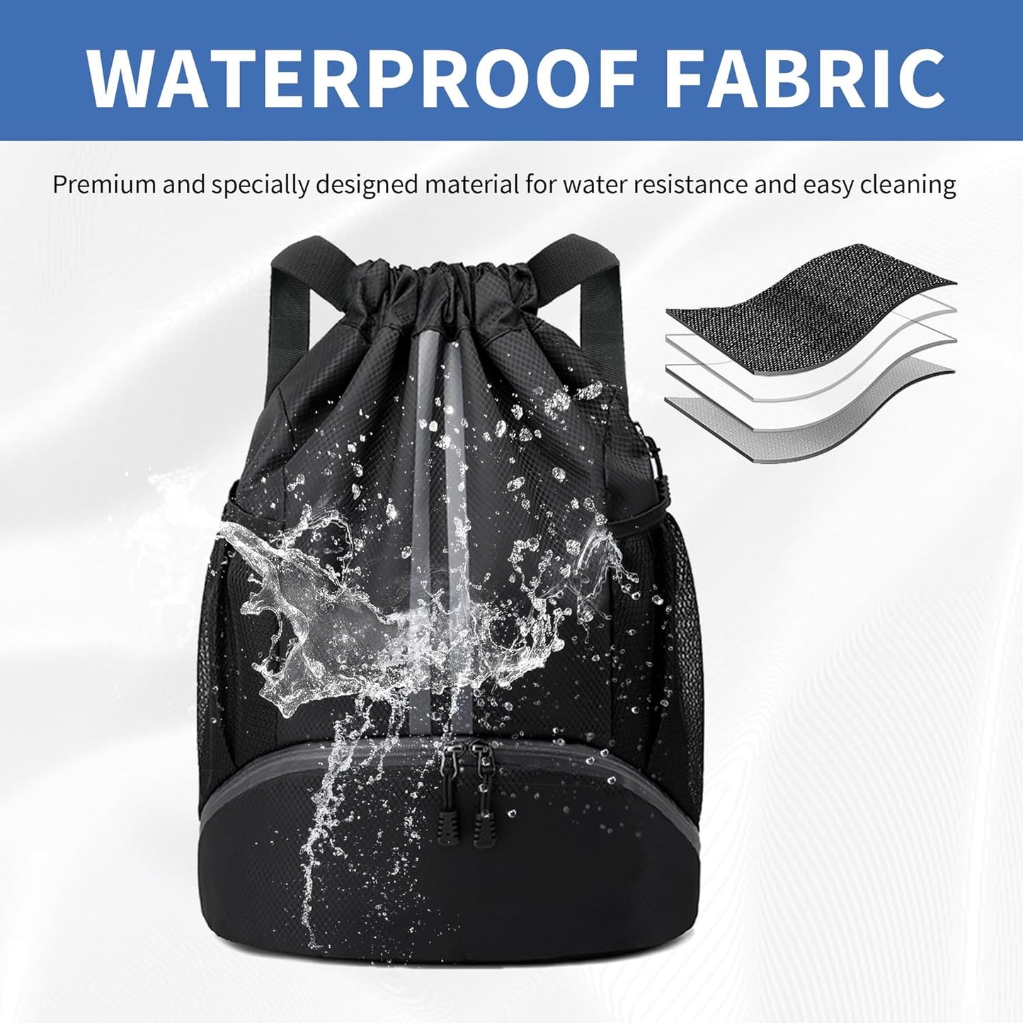 Sports Drawstring Gym Bag with Shoe Compartment & Wet-Proof Pocket | Waterproof, Lightweight, Multipurpose Backpack for Men & Women