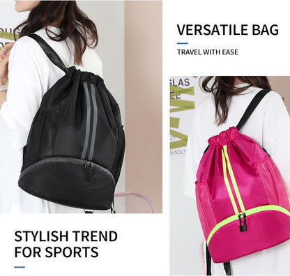 Sports Drawstring Gym Bag with Shoe Compartment & Wet-Proof Pocket | Waterproof, Lightweight, Multipurpose Backpack for Men & Women