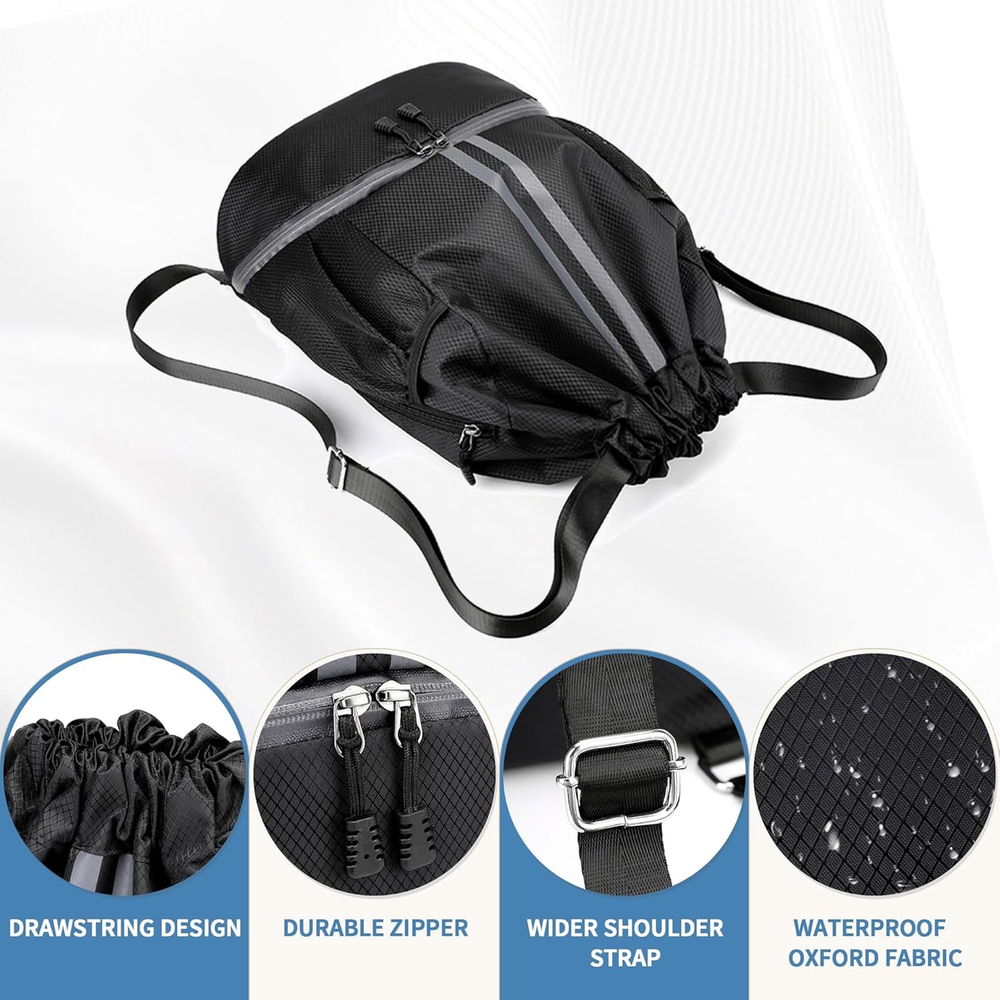 Sports Drawstring Gym Bag with Shoe Compartment & Wet-Proof Pocket | Waterproof, Lightweight, Multipurpose Backpack for Men & Women