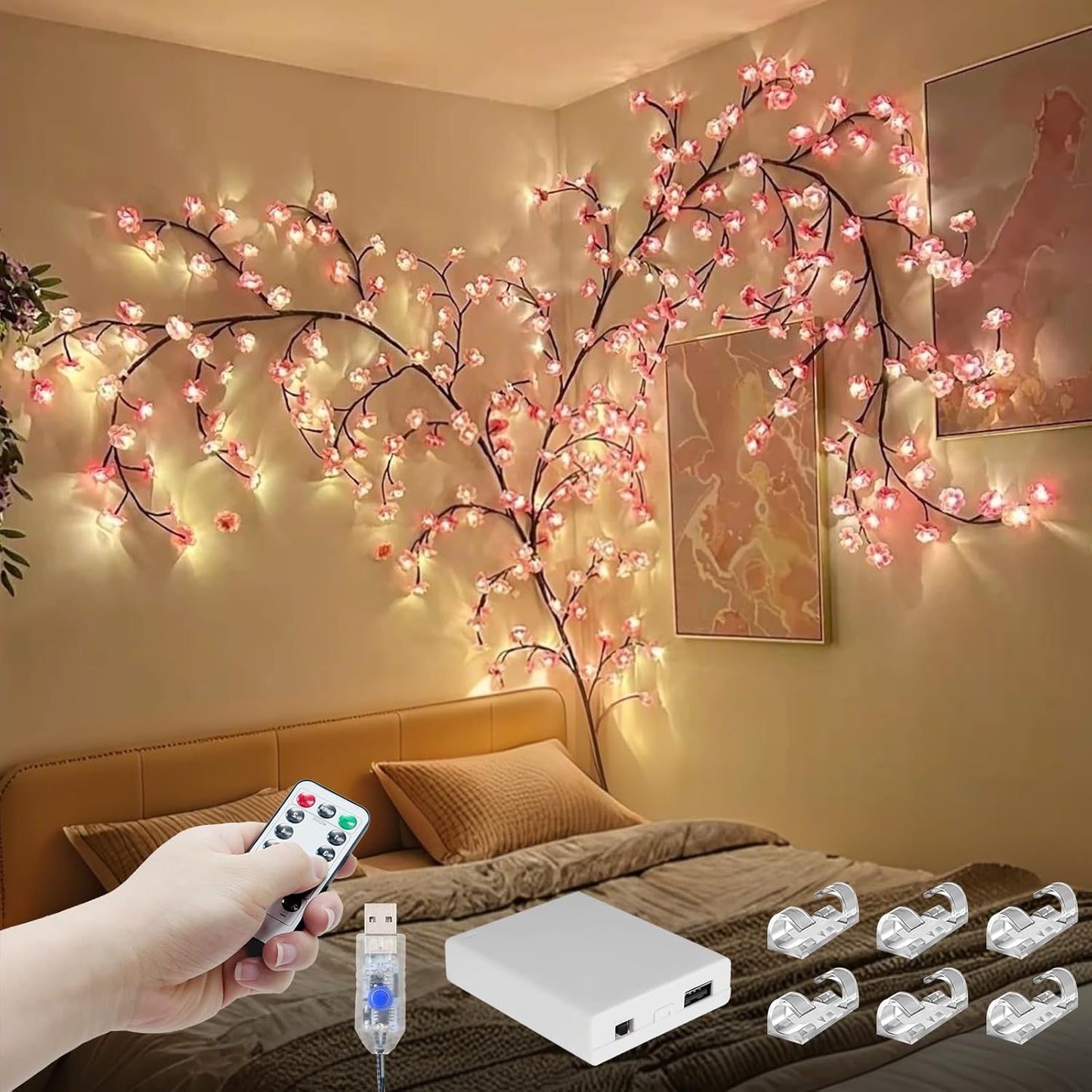 Cherry Blossom Tree Branch Lights for Wall | Enchanted Willow Vine LED Light | Decorative Fairy Lights for Home, Bedroom & Events