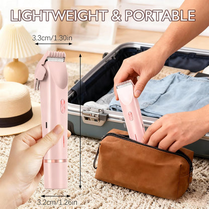Trimmer for Women | 2-in-1 Dual-Head Electric Razor | Waterproof, Rechargeable, Low-Noise Shaver for Bikini Line, Face & Body (Pink)