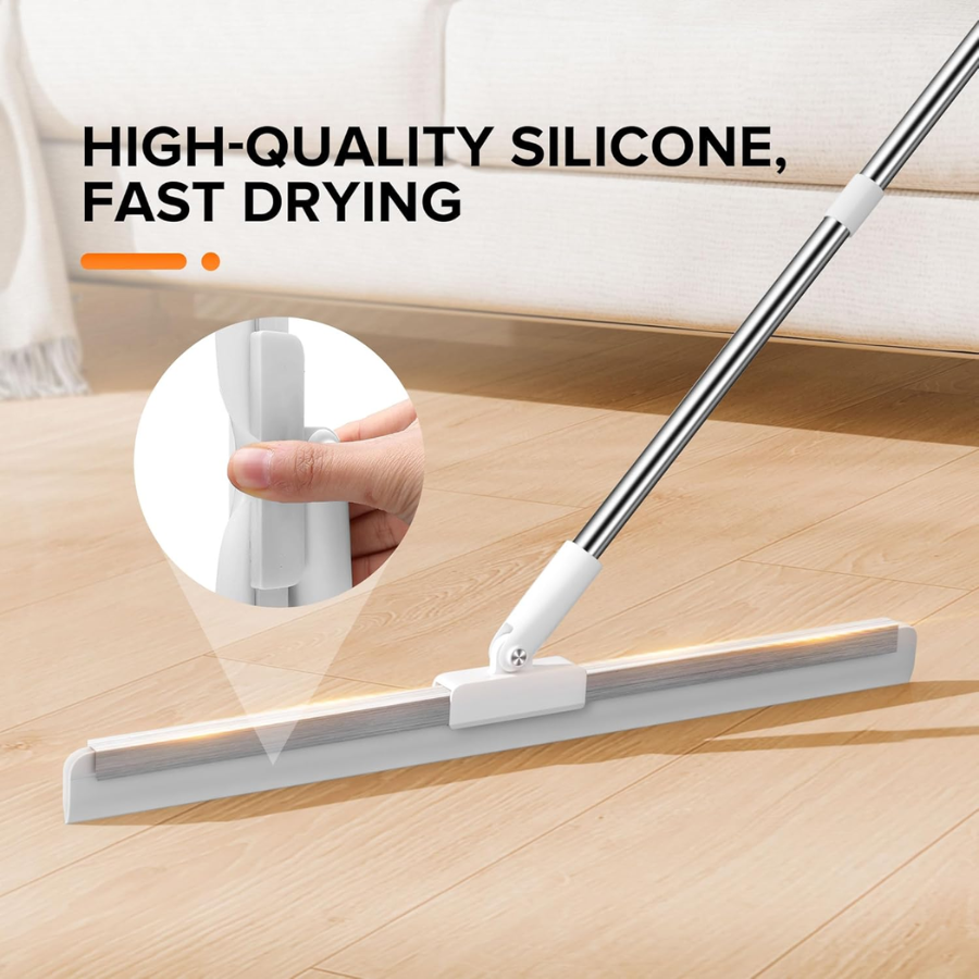 Magic Silicone Floor Wiper with 180° Rotating Head | Adjustable Long Handle Floor Cleaning Broom | Stainless Steel Bathroom & Tile Wiper for Home Cleaning