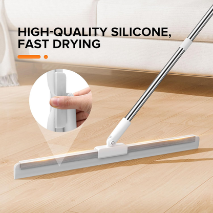 Magic Silicone Floor Wiper with 180° Rotating Head | Adjustable Long Handle Floor Cleaning Broom | Stainless Steel Bathroom & Tile Wiper for Home Cleaning