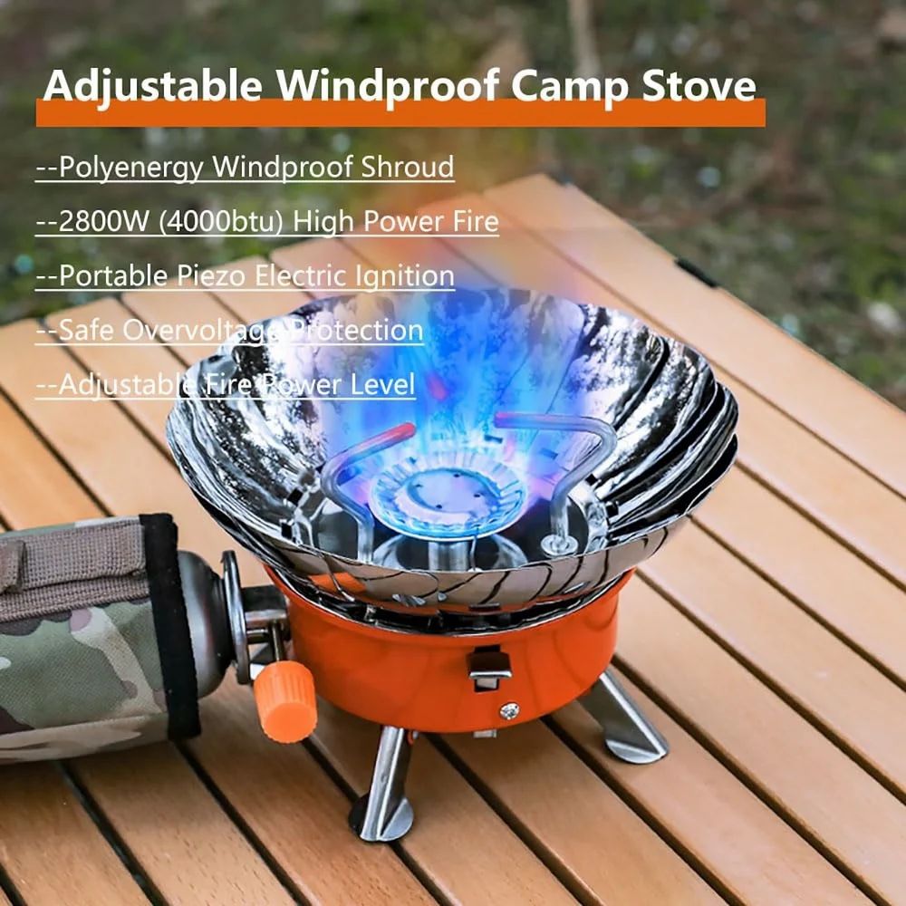 Windproof Camping Gas Stove – Portable & Foldable Lotus Design