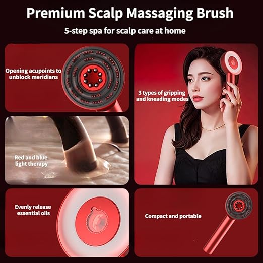 3-in-1 Electric Scalp Massaging Brush – Cordless Hair Massager with Red Light Therapy & Oil Applicator (IPX7 Waterproof)