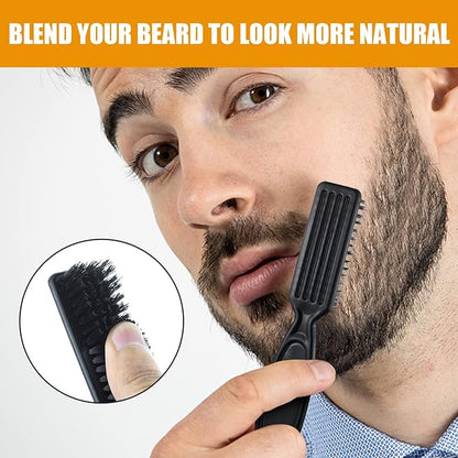 Beard Pencil Filler with Brush – Waterproof, Sweatproof Long-Lasting Beard, Moustache & Eyebrow Filler Pen for Men (Black)