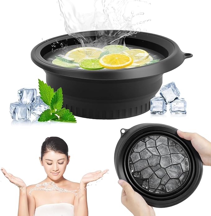 Face Bowl for Ice with Built-in Icetray, Portable Foldable Silicone Ice Facial Bowl, for Home Ice Bath Facial Plunge Bowl