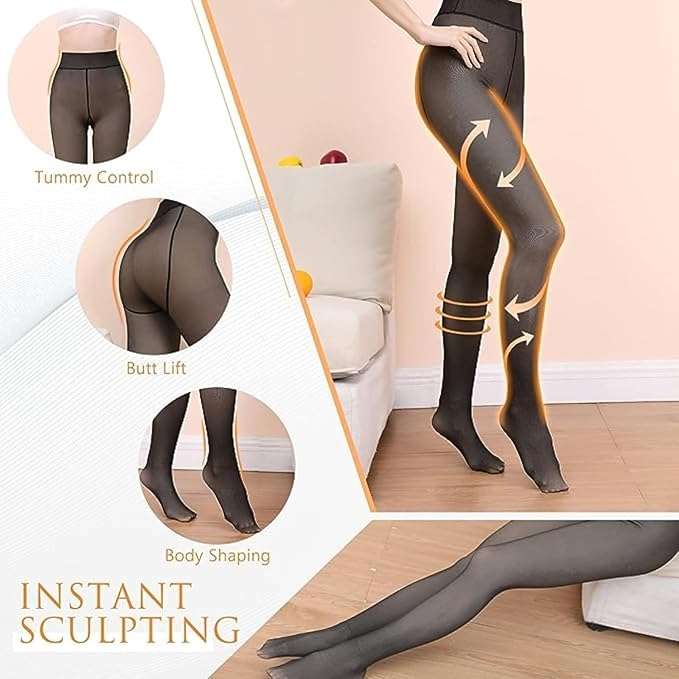 Winter Warm Thermal Fleece-Lined Leggings for Women | Velvet Touch Dual-Tone Tights | Stretchable (Waist 26–34") – Black Footed