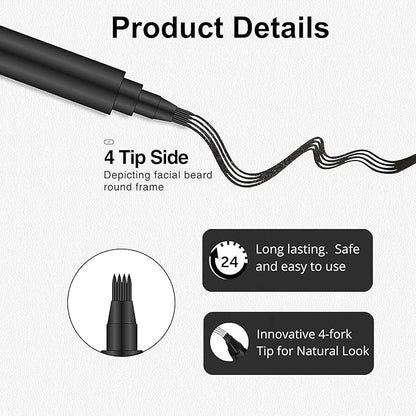 Beard Pencil Filler with Brush – Waterproof, Sweatproof Long-Lasting Beard, Moustache & Eyebrow Filler Pen for Men (Black)