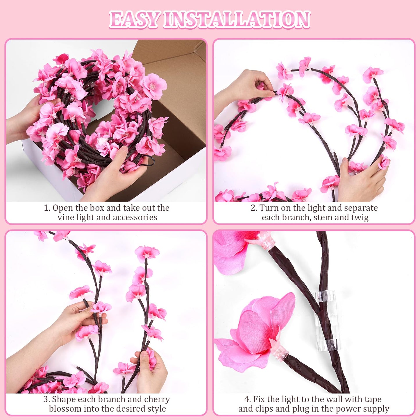 Cherry Blossom Tree Branch Lights for Wall | Enchanted Willow Vine LED Light | Decorative Fairy Lights for Home, Bedroom & Events