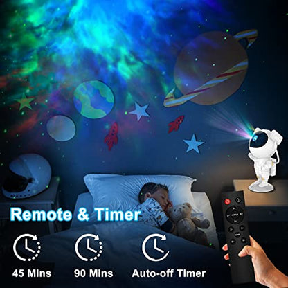 Astronaut Galaxy Projector with Remote Control - 360° Adjustable Timer Kids Astronaut Nebula Night Light