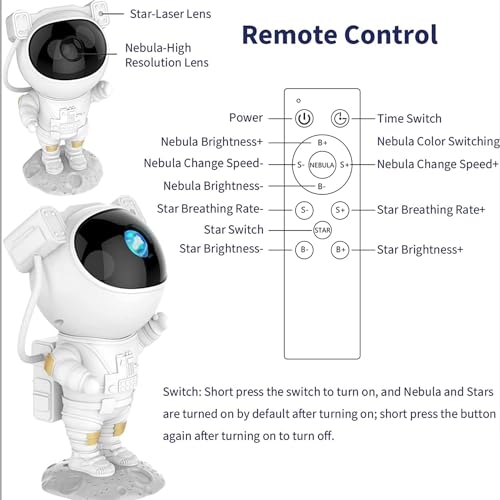 Astronaut Galaxy Projector with Remote Control - 360° Adjustable Timer Kids Astronaut Nebula Night Light