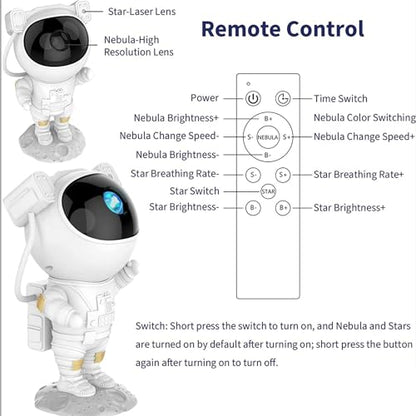 Astronaut Galaxy Projector with Remote Control - 360° Adjustable Timer Kids Astronaut Nebula Night Light
