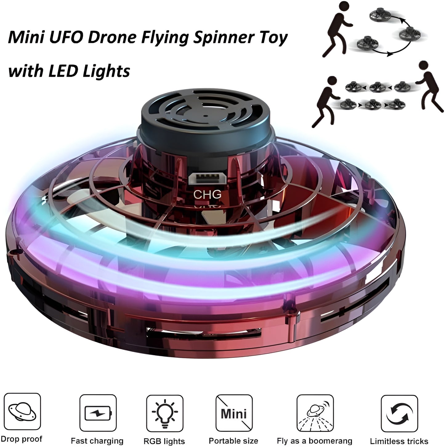 Magic Flying Spinner Toy | Hand-Controlled Boomerang Flying Spinner with LED Lights