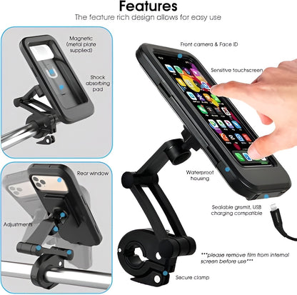 Waterproof Mobile Phone Holder for Bike Motorcycle Handlebar Mount,Mountain Bicycle Cellphone Clamp