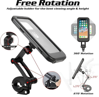 Waterproof Mobile Phone Holder for Bike Motorcycle Handlebar Mount,Mountain Bicycle Cellphone Clamp