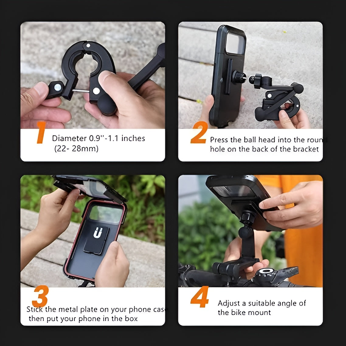 Waterproof Mobile Phone Holder for Bike Motorcycle Handlebar Mount,Mountain Bicycle Cellphone Clamp
