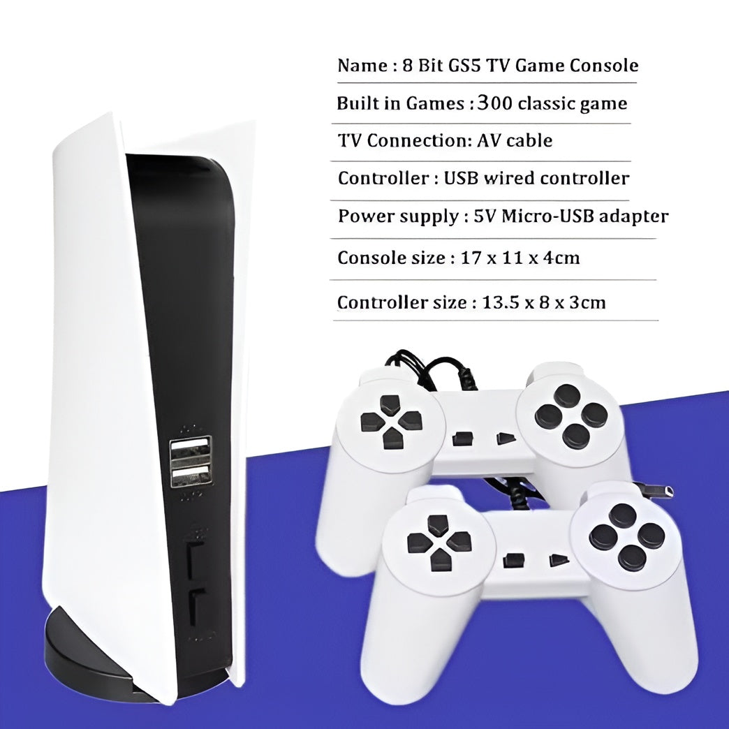 GS5 – 300 Built-In 8-Bit Classics/Ultimate Retro Gaming Console | USB Wired & AV Output