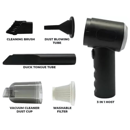 3-in-1 Portable Car Vacuum Cleaner with Blower | Wireless USB Rechargeable Handheld Cleaner for Car, Home & Travel