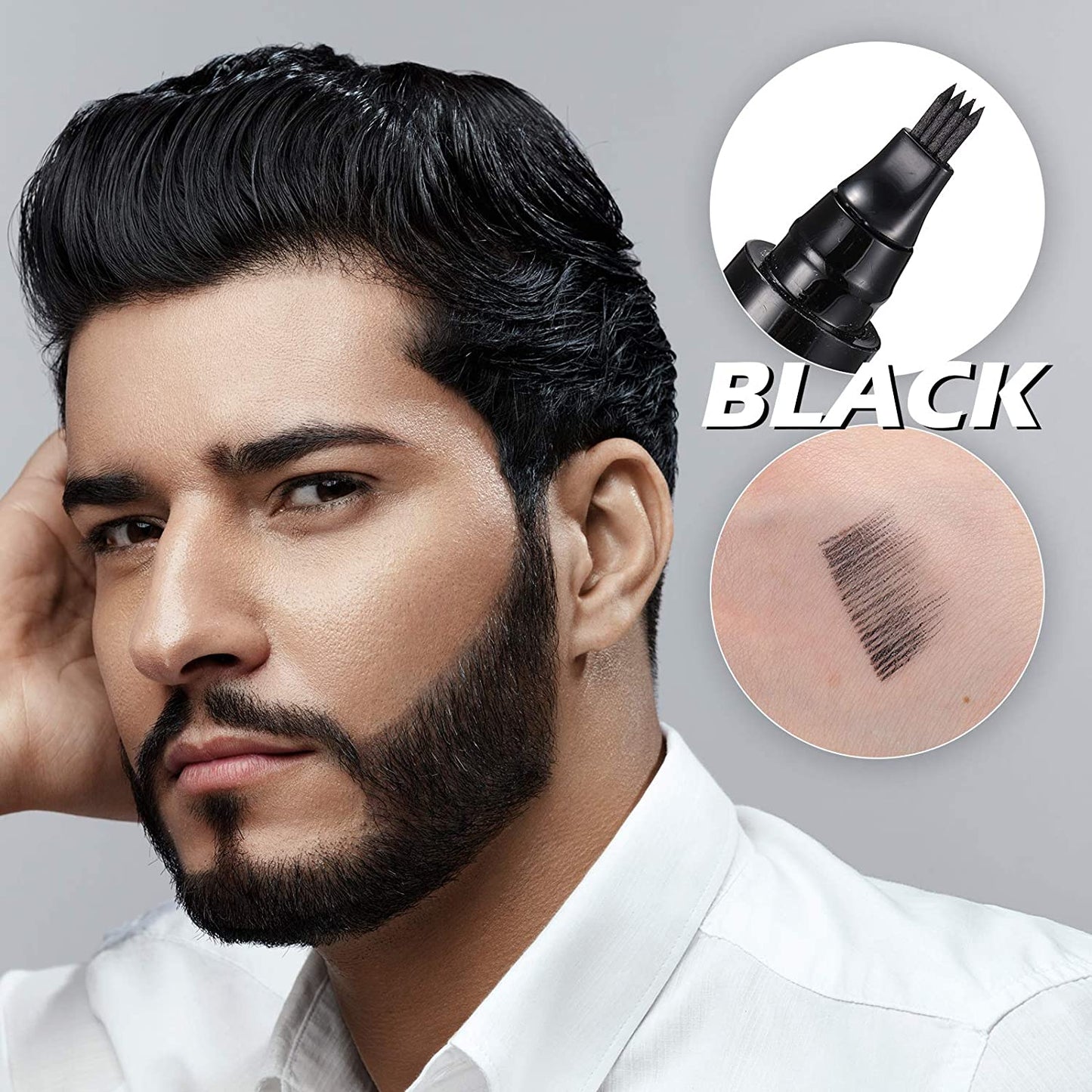 Beard Pencil Filler with Brush – Waterproof, Sweatproof Long-Lasting Beard, Moustache & Eyebrow Filler Pen for Men (Black)