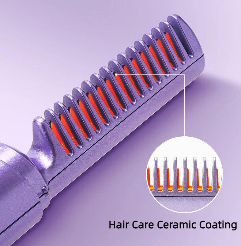 Rechargeable Mini Hair Straightener Comb – Portable Hot Ceramic Brush