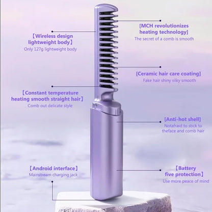 Rechargeable Mini Hair Straightener Comb – Portable Hot Ceramic Brush