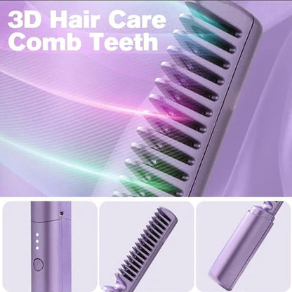 Rechargeable Mini Hair Straightener Comb – Portable Hot Ceramic Brush